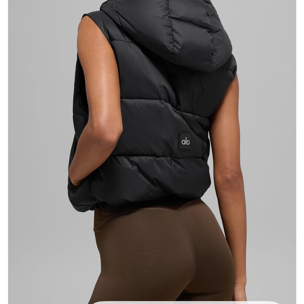 ALO Yoga Black Quilted Hooded Vest